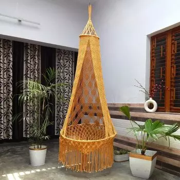 Роскошный гамак-качели из макраме премиум-класса для взрослых и детей, большое кресло Jhula Relax для помещения, улицы, балкона, террасы, патио, гостиной, дома (Апельсин, 190L x 80W Centimeters