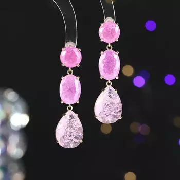 Роскошный геометрический дизайн с цветными циркониевыми серьгами, женские милые игольчатые серебряные серьги-капли из циркония с ледяной трещиной розовый