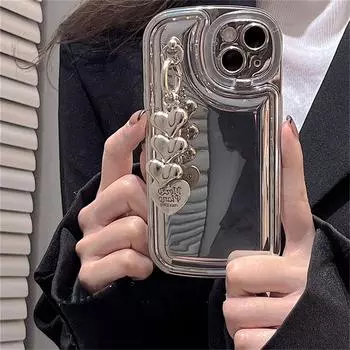 Роскошный глянцевый чехол для телефона с подвеской в виде сердца с 3d покрытием для Iphone 14 13 12 11 Pro Max, держатель объектива камеры, защитный мягкий чехол Case & Strap