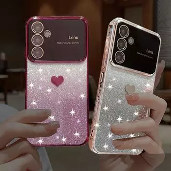 Роскошный градиентный блестящий чехол с сердечком для Samsung Galaxy A54 A24 A14 A53 A23 A13 A52 S24 S23 Ultra S22 iPhone 15 14 13 12 11 Pro Max, мягкий чехол из ТПУ For iPhone 11 Pro Max чёрный