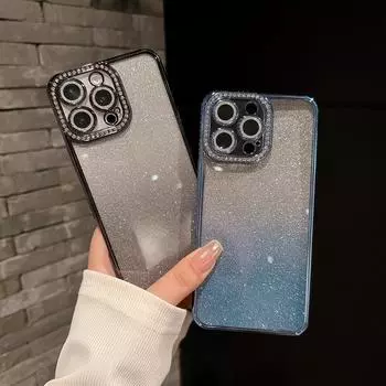 Роскошный градиентный блестящий прозрачный чехол для iPhone 16 15 14 13 12 11 Pro Max 16Pro для ультратонкого противоударного бампера iPhone 16 Plus серебряный