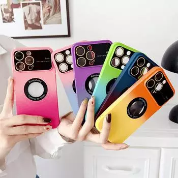 Роскошный градиентный чехол для линз с большим окном, этикетка от утечки, чехол для телефона с магнитной присоской, подходит для iPhone 14, 13, 12, 11 Pro Max, защитный чехол от падения iPhone 14 Pro Max синий