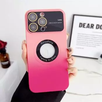 Роскошный градиентный чехол для линз с большим окном, этикетка от утечки, чехол для телефона с магнитной присоской, подходит для iPhone 14, 13, 12, 11 Pro Max, защитный чехол от падения iPhone 14 Pro Max синий