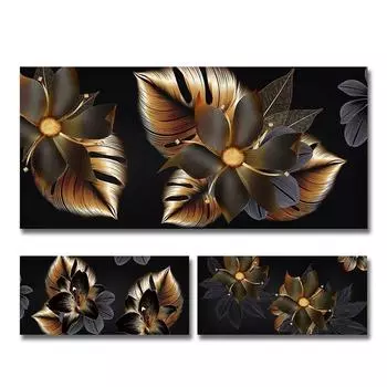 Роскошный холст с черным сусальным золотом, абстрактные плакаты с растениями и принты, настенные художественные картины для дома, декора гостиной, без рамки 20*40cm