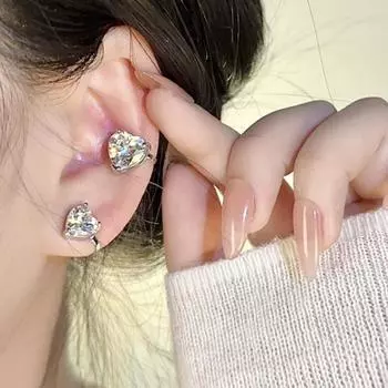 Роскошный и редкий дизайн, сердечный циркон с геометрическим узором, вечерние зажимы для ушей, персонализированные, без отверстий для ушей, женские