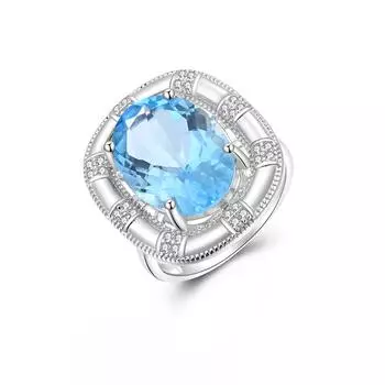 Роскошный камень ноября, натуральный небесно-голубой топаз, большое серебряное кольцо с драгоценным камнем, уникальный нежный нейтральный дизайн, изящные ювелирные украшения US RING SIZE:7# синий