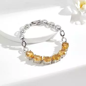 Роскошный классический браслет из натурального серебра 925 пробы с цитрином для женщин, элегантный и благородный, подходит для банкетов, помолвок и вечеринок. 19cm жёлтый