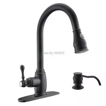 Роскошный классический масляный бронзовый смеситель для кухонной мойки с одной ручкой, высоким выдвижным изливом, ORB, выдвижной распылитель с дозатором мыла светло-серый