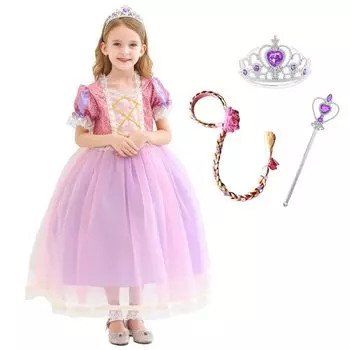 Роскошный комплект для косплея принцессы, фиолетовый x розовый парик с волшебным сердцем, оригинальный 100 см, ST5550 [ДОСТОВЕРНО], платье, детский костюм, 5 предметов - (Платье принцессы,