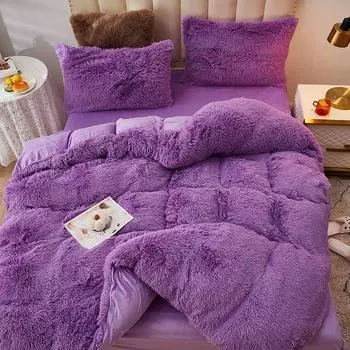 Роскошный комплект из 4 предметов, очень пушистый мягкий коралловый флис, теплый уютный комплект постельного белья из норки, бархатный пододеяльник, комплект постельного белья, одеяло, покрывало на кровать