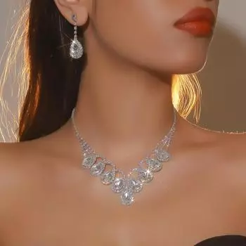 Роскошный комплект из двух серег и ожерелий с блестящими стразами из Европы и Америки, модный комплект из двух серег и ожерелий с цирконами, свадебные украшения.
