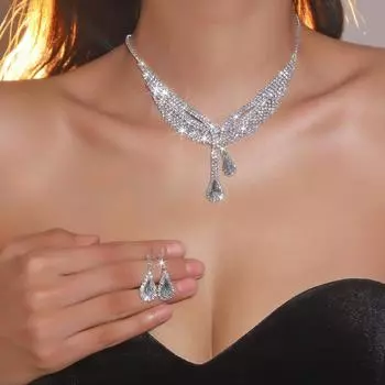 Роскошный комплект из ожерелья и серег с бриллиантами Super Flash, женское ожерелье с каплями воды и цирконием, свадебный комплект ювелирных изделий
