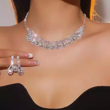 Роскошный комплект из ожерелья и серег со сверкающими стразами, супер-сказочное ожерелье и серьги, свадебные украшения.