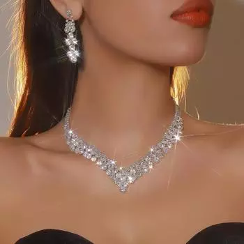 Роскошный комплект из ожерелья и серег со стразами, модные ювелирные изделия, комплект из двух свадебных украшений