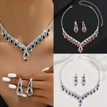 Роскошный комплект из сверкающих бриллиантовых ожерелий и серег, модные ювелирные изделия, комплект из двух серег, свадебные украшения