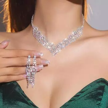 Роскошный комплект из сверкающих стразов, ожерелья и серег, свадебные украшения, аксессуары для свадебного платья