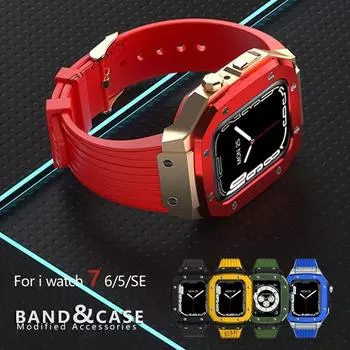 Роскошный комплект модификаций для Apple Watch, ремешок, чехол 7, 6, 5, 4, 45 мм, 44 мм, ремешки, металлический ободок, рамка из сплава, аксессуары для IWatch Se