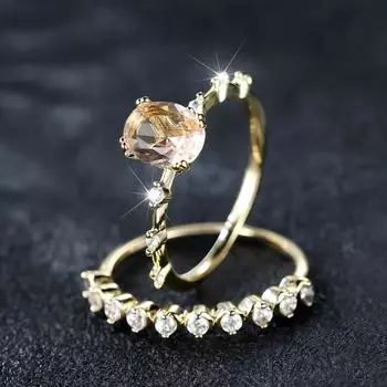 Роскошный комплект обручальных колец золотого цвета для женщин, обручальное кольцо с овальной огранкой и кубическим цирконием 6 золотой