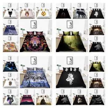 Роскошный комплект пододеяльников полного размера King Size, домашний текстиль, комплект постельного белья с 3D принтом волка и наволочкой UK Single 135x200cm