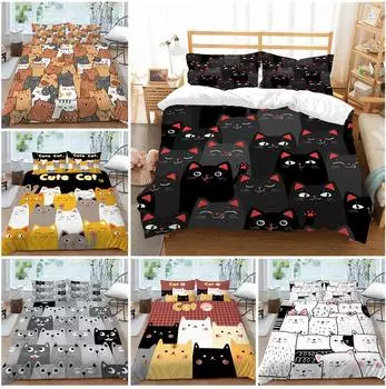 Роскошный комплект постельного белья для дома, комплект постельного белья с изображением кошки, пододеяльник, наволочка, домашний комплект постельного белья, AU/EU/US, полноразмерная односпальная/двуспальная кровать Baby 100x135cm