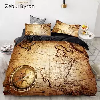 Роскошный комплект постельного белья King/Europe/Queen/Custom, комплект пододеяльников 3D, комплект одеяла/покрывала, постельное белье, комплект постельного белья с винтажной картой 228*228 3pcs