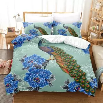 Роскошный комплект постельного белья с 3D павлином, королевский размер, пододеяльник, пододеяльник, королевское одеяло, золотое пододеяльник, высокое качество для взрослых 1Pcs Pillowcase
