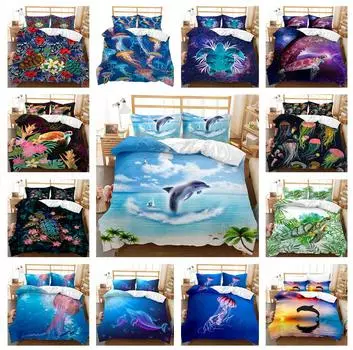 Роскошный комплект постельного белья с 3D принтом, пододеяльник с морскими животными, 2/3 шт., AU180 * 210, полноразмерный мягкий, можно стирать в машине, украшение для дома Baby 100x135cm