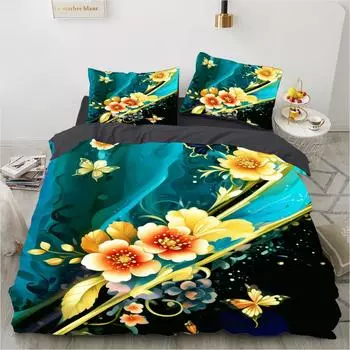 Роскошный комплект постельного белья с цветочным принтом, знаменитый аниме-пододеяльник, комплект постельного белья, двуспальная кровать, двуспальная кровать, односпальная кровать, дропшиппинг, подарок EU Single 135x200cm