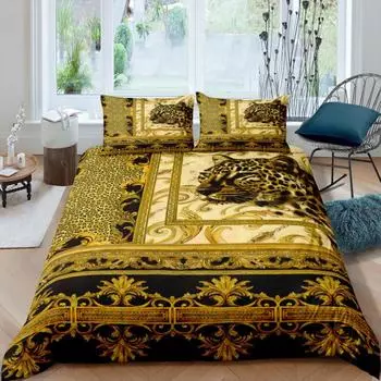 Роскошный комплект постельного белья в стиле барокко для дома, золотой леопардовый пододеяльник, наволочка, королева и король, размер ЕС/США/Австралии/Великобритании, одеяло, постельное белье EU single(135x200cm)