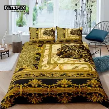 Роскошный комплект постельного белья в стиле барокко для дома, золотой леопардовый пододеяльник, наволочка, королева и король, размер ЕС/США/Австралии/Великобритании, одеяло, постельное белье EU single(135x200cm)