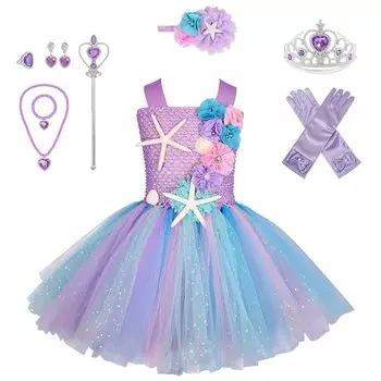 Роскошный комплект принцессы для косплея «Русалка» с перчатками для волос русалки и волшебным сердцем, оригинальный 110 см, TT5281 [ДОСТОВЕРНО], платье, детский костюм, 10 предметов -