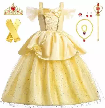 Роскошный комплект принцессы для косплея, светло-желтые перчатки с сердечками, оригинальный 120 см, TT5072 [ДОСТОВЕРНО], платье, детский костюм, 9 предметов - (принцесса