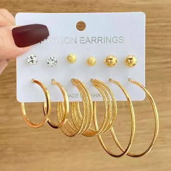 Роскошный комплект серег с бриллиантами, 12 шт., комбинированный подарок для вечеринки, сто круглых атмосферных ювелирных изделий, женские сексуальные серьги с золотыми бусинами, аксессуары золотой