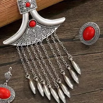 Роскошный комплект украшений с длинными кисточками в индийском стиле в ближневосточном стиле синий