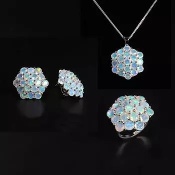 Роскошный комплект украшений с опалом 26,6 карата, натуральные драгоценные камни, изысканные украшения, серьги-подвески, кольца для женщин, хороший подарок us ring size 7# белый