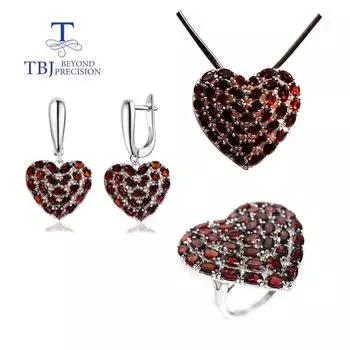Роскошный комплект ювелирных изделий из драгоценных камней, натуральный драгоценный камень, красный гранат, кольца, серьги, кулон, ожерелье из стерлингового серебра 925 пробы, изысканные ювелирные изделия для женщин us ring size 7# красный