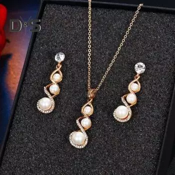 Роскошный комплект ювелирных изделий, романтические висячие серьги, ожерелье с искусственным жемчугом, модное очарование, свадебное украшение со стразами и подвеской для невесты серебряный