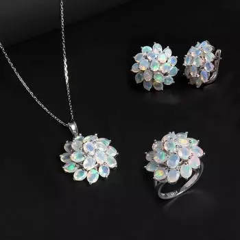 Роскошный комплект ювелирных украшений для вечеринок из чистого серебра 925 пробы с натуральным эфиопским опалом 16,6 карата, изысканные украшения для женщин и мам, хороший подарок us ring size 6# белый