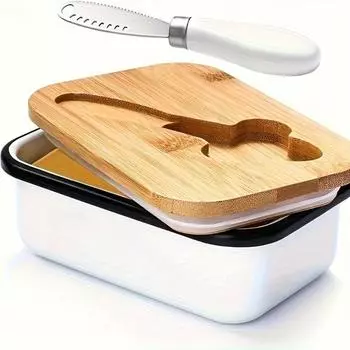 Роскошный контейнер для хранения масла с ножом из нержавеющей стали, двухслойной силиконовой крышкой премиум-класса и уплотнительным кольцом — идеальный подарок для кухни белый