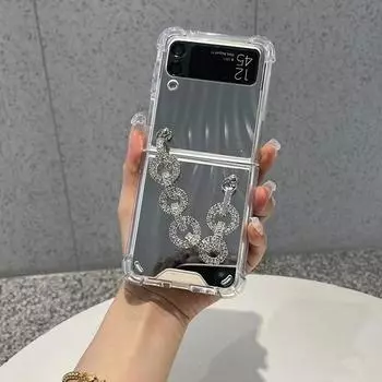 Роскошный корейский блестящий браслет со стразами и геометрической формой, зеркальный чехол-цепочка для Samsung Galaxy Z Flip 3 5g Z Flip3 Zflip3 Zflip4, чехол for Z Flip 3 5G
