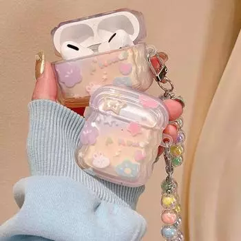 Роскошный корейский градиентный чехол для наушников со звездами для AirPods 1 2 3, милый чехол с цветной цепочкой из бусин и кролика для AirPods Pro 2 for Airpods 1or 2
