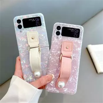 Роскошный корейский кожаный чехол-держатель для браслета для Samsung Galaxy Z Flip 3 5g Z Flip3 4 Zflip3, чехол с кронштейном Samsung Z Flip 4
