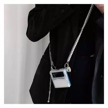 Роскошный корейский ремешок через плечо с жемчужной цепочкой, зеркальный чехол для Samsung Galaxy Z Flip 3 4 5g Z Flip3 Flip4 Zflip3 Zflip4, чехол for Z Flip 4