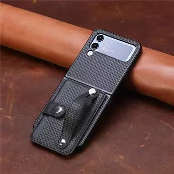 Роскошный кошелек с слотом для карт, защитный браслет для Samsung Galaxy Z Flip 4 5G, кожаный противоударный чехол для телефона, чехол For Z flip 4 5G