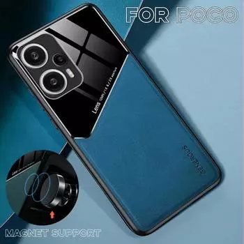 Роскошный кожаный автомобильный магнитный защитный чехол для Xiaomi POCO C65 M6 X6 F6 X4 X5 F5 NFC F3 GT M4 M3 X6Pro M5S C55 C61 противоударный защитный чехол For POCO X5 Pro чёрный