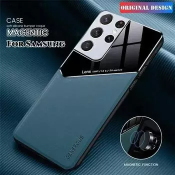Роскошный кожаный автомобильный магнитный защитный чехол для Samsung Galaxy S24 S23 S22 20 21 Note 20 Ultra S10 M55 M35 A15 защитный противоударный защитный чехол For S22 Plus чёрный