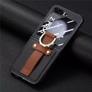 Роскошный кожаный браслет с металлическим кольцом, чехол для Samsung Galaxy Z Flip 5 5G, чехол для защиты экрана камеры, противоударный чехол, чехлы Samsung Galaxy Z Flip 5