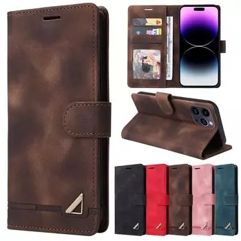 Роскошный кожаный чехол-бумажник с подставкой для карточек для iPhone 15, 14, 13, 12, 11 Pro Max 15 14 Plus/Samsung S23 S22 S21 S20 Ultra Plus A14 A54 A13 A53 iPhone 6/6S чёрный