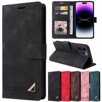 Роскошный кожаный чехол-бумажник с подставкой для карточек для iPhone 15, 14, 13, 12, 11 Pro Max 15 14 Plus/Samsung S23 S22 S21 S20 Ultra Plus A14 A54 A13 A53 iPhone 6/6S чёрный