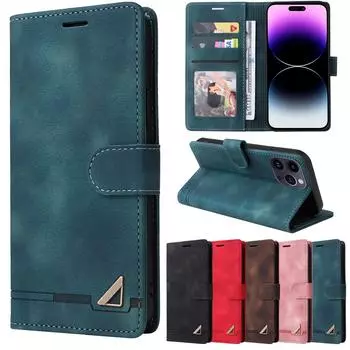 Роскошный кожаный чехол-бумажник с подставкой для карточек для iPhone 15, 14, 13, 12, 11 Pro Max 15 14 Plus/Samsung S23 S22 S21 S20 Ultra Plus A14 A54 A13 A53 iPhone 6/6S чёрный